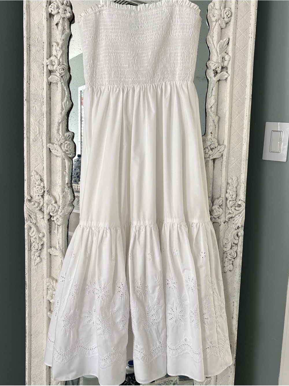 Aqua White Strapless Eyelet Maxi Dress